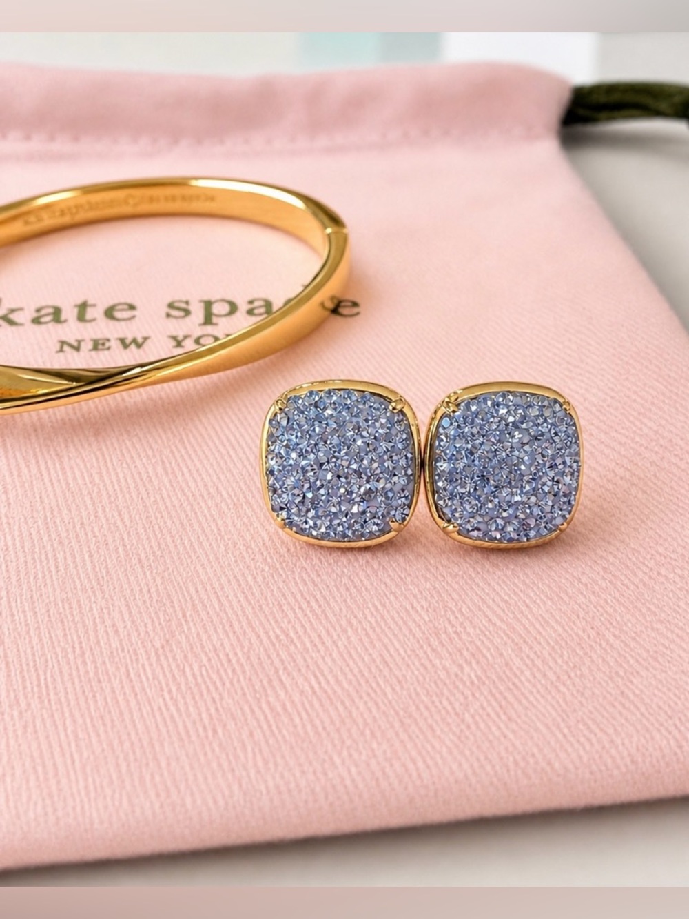 Kate Spade New York Bracelet & Earrings Set ✨ Gold Bangle + Blue Druzy Studs